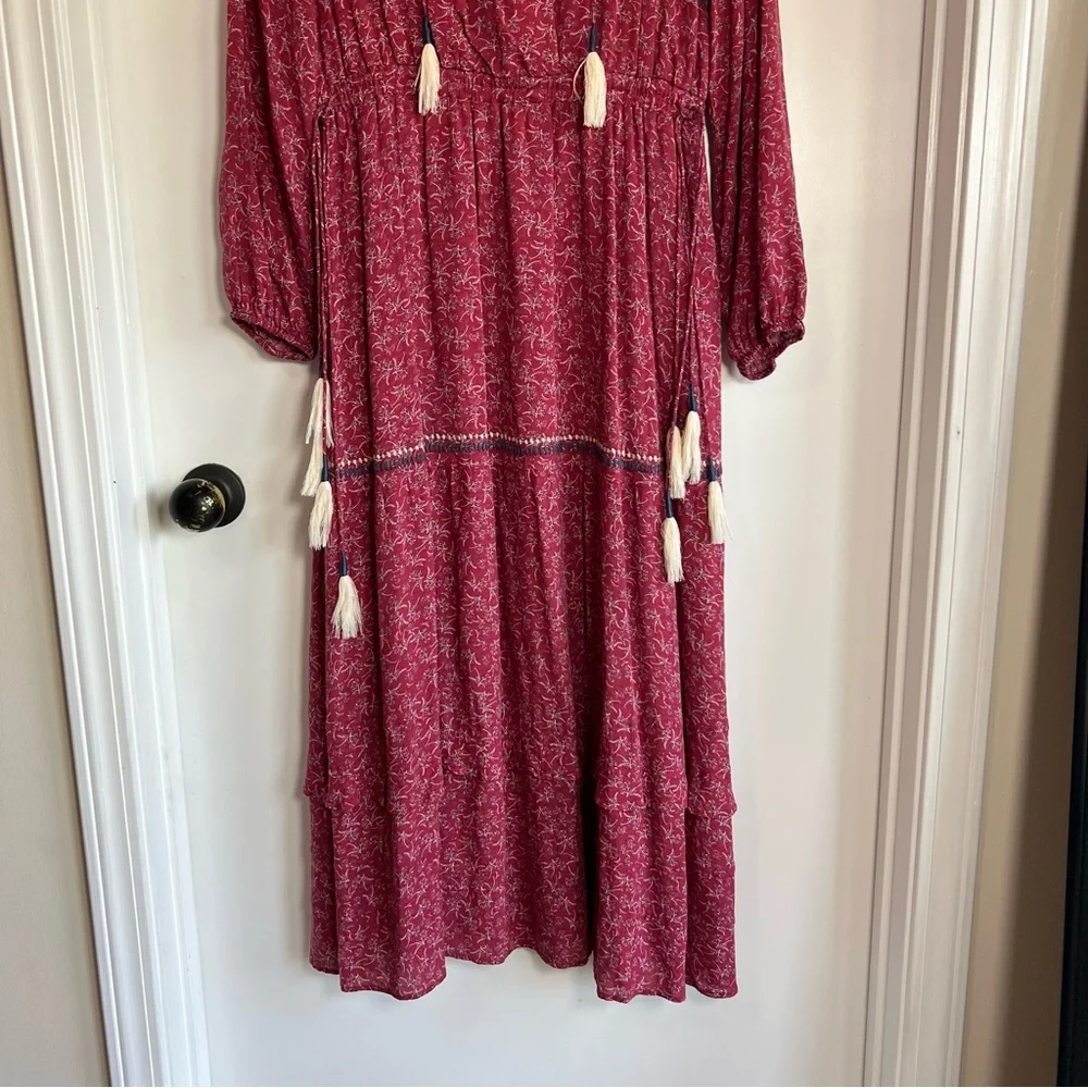 DOLAN Tassel Tie Maxi Dress in Raspberry Laurel Long Sleeve Boho,‎ Size Medium